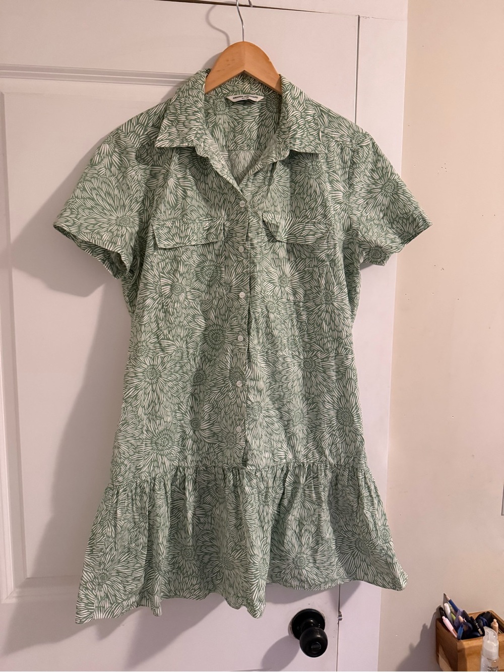 Amanda Uprichard Green Peplum Floral Button-Front Short Sleeve Dress